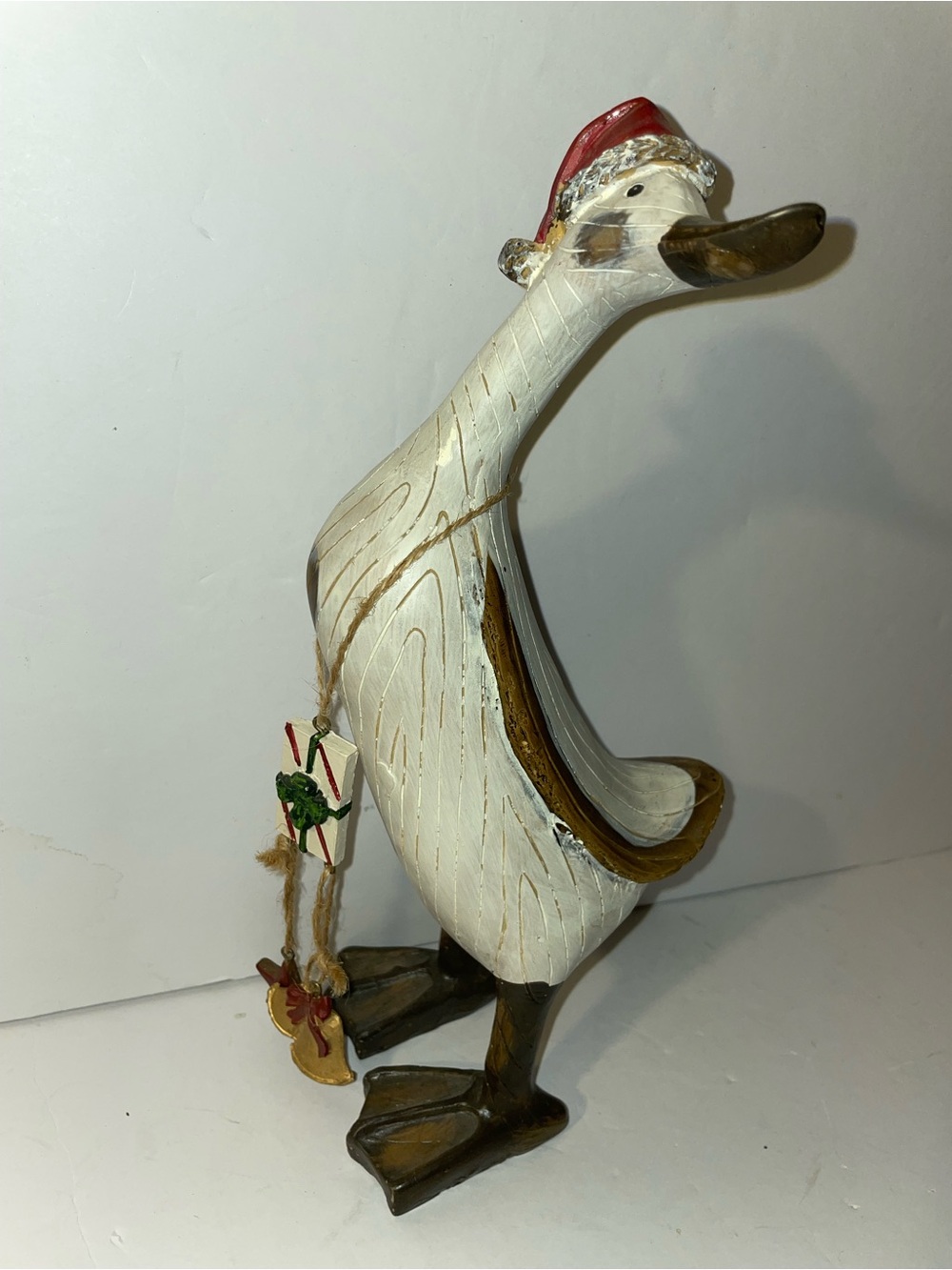 Christmas Goose Duck Wooden Santa Hat Figurine Decoration